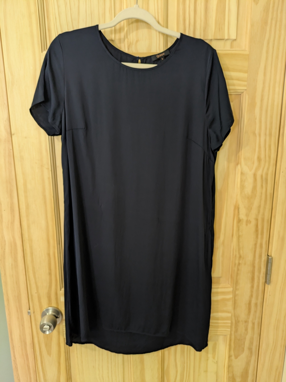 Quince Washable Silk Tee Dress Navy Blue NWOT Size Large